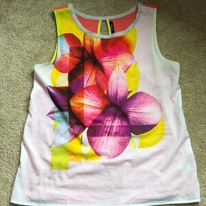 Apt 9 Floral summer tank top shirt flowers white orange pink size  Large
